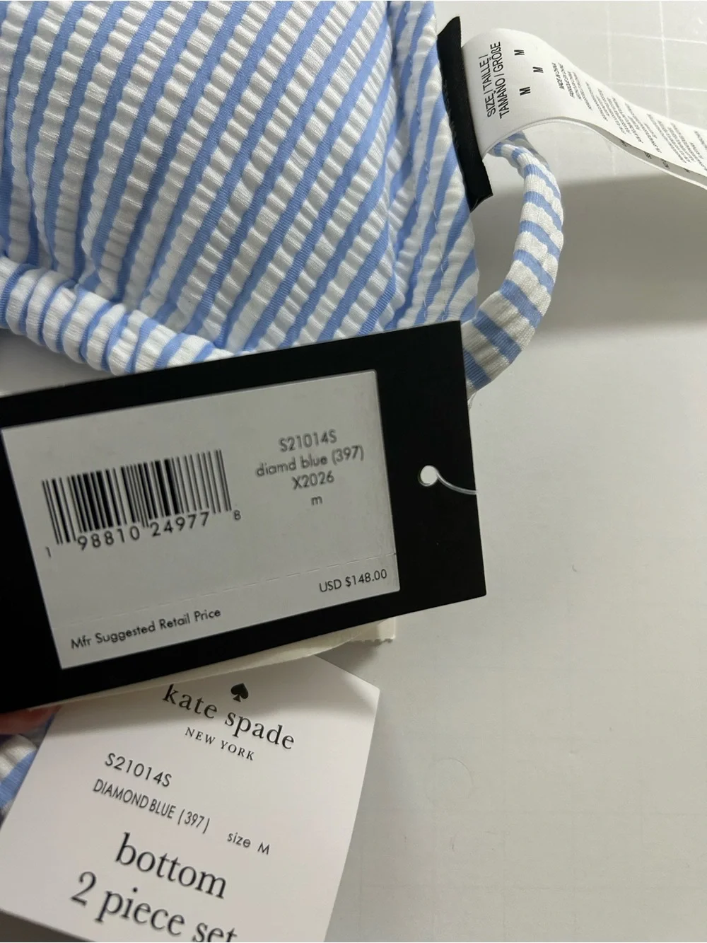 Kate Spade Light Diamond Blue White Striped Bikini Set